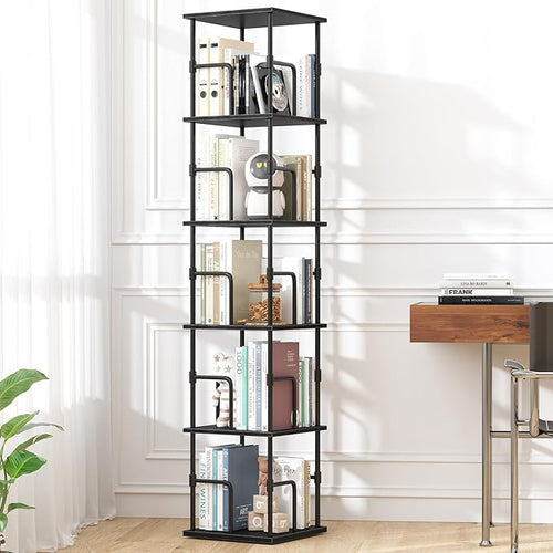 5-Tier Rotating Bookshelf, Freestanding Corner Bookshelf Industrial Style by Unknown
