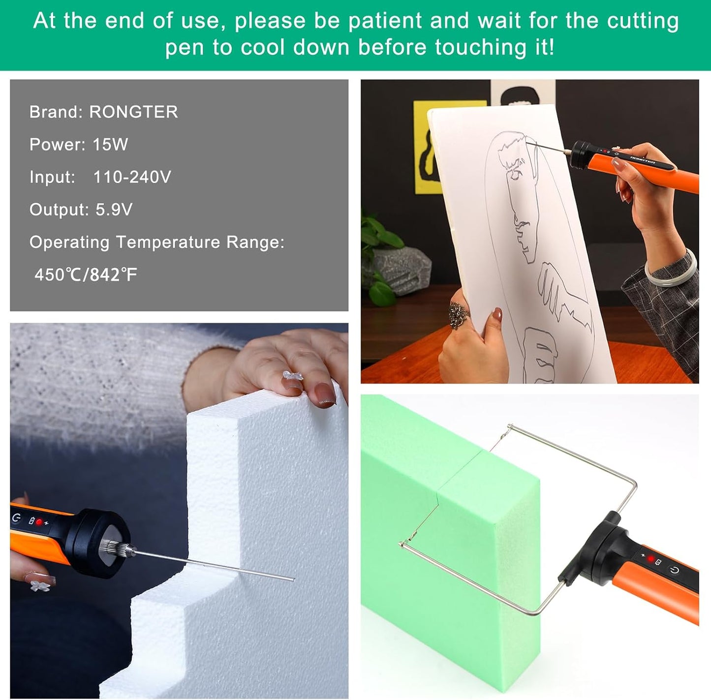 4 in 1 Hot Wire Electric Foam Cutter kit, Styrofoam Cutting Tool 15W/ 6V, Heated Foam Carving Knife Kit. (Bagged Orange)