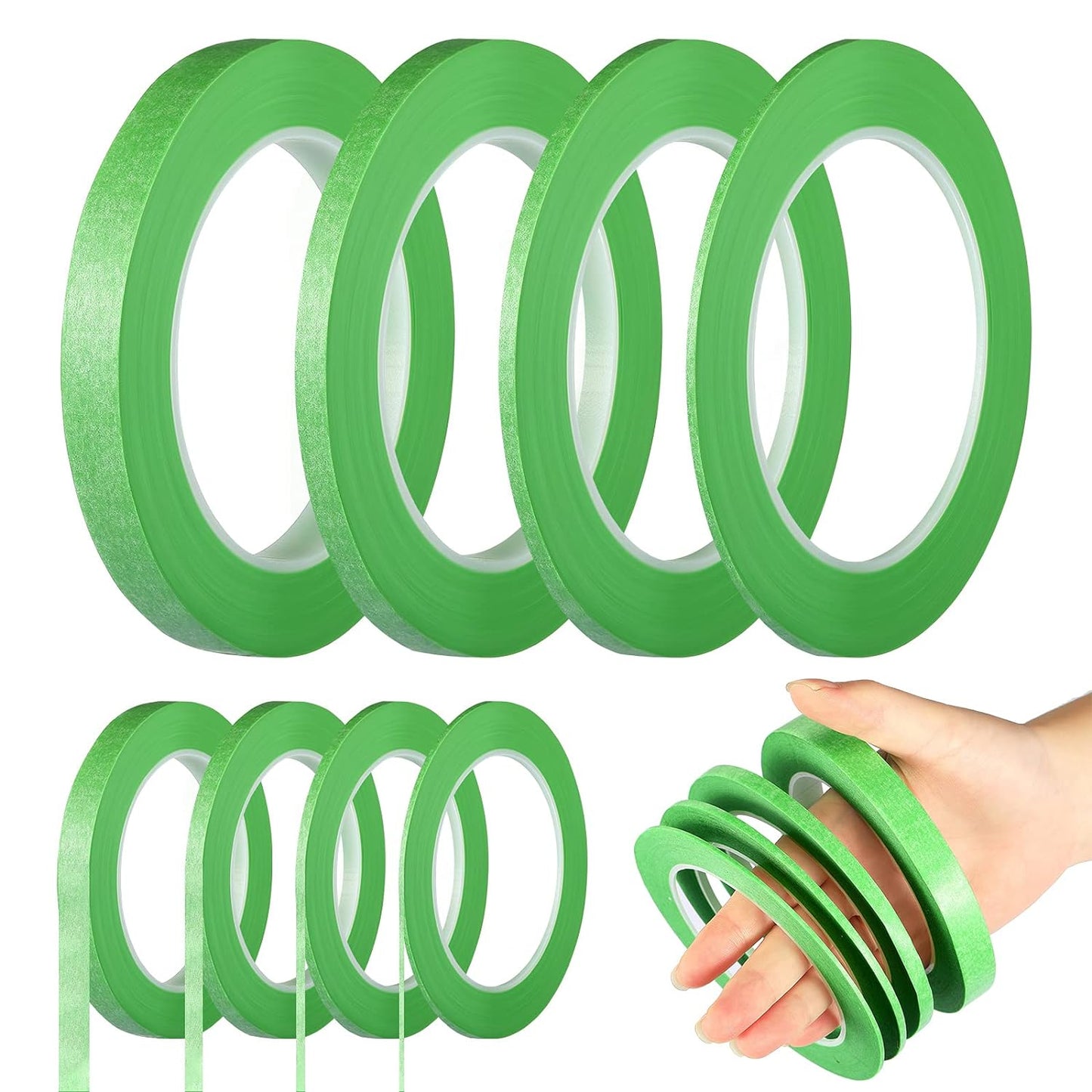Epakh 4 Rolls Pinstripe Tape, Masking Tape in 1/16, 1/8, 1/4 and 1/2 Inch Wide, for Painters Automotive DIY Car Auto Paint Art(Green,52 yd)
