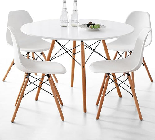 5-Piece Round Dining Table Set, Small 35.5" Kitchen Table Chairs Set of 4 Space by LECAFURHL