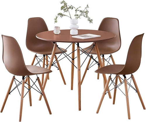 5-Piece Round Dining Table Set, Small 35.5" Kitchen Table Chairs Set of 4 Space by LECAFURHL