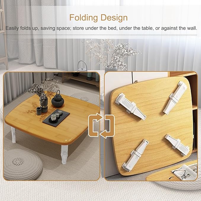 JHDXL Folding Japanese Floor Table，Folding Floor Coffee Table, Vintage Portable - Image 3