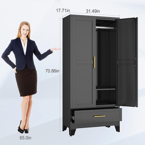 71"H Metal Tall Armoire Wardrobe Closet - Image 2
