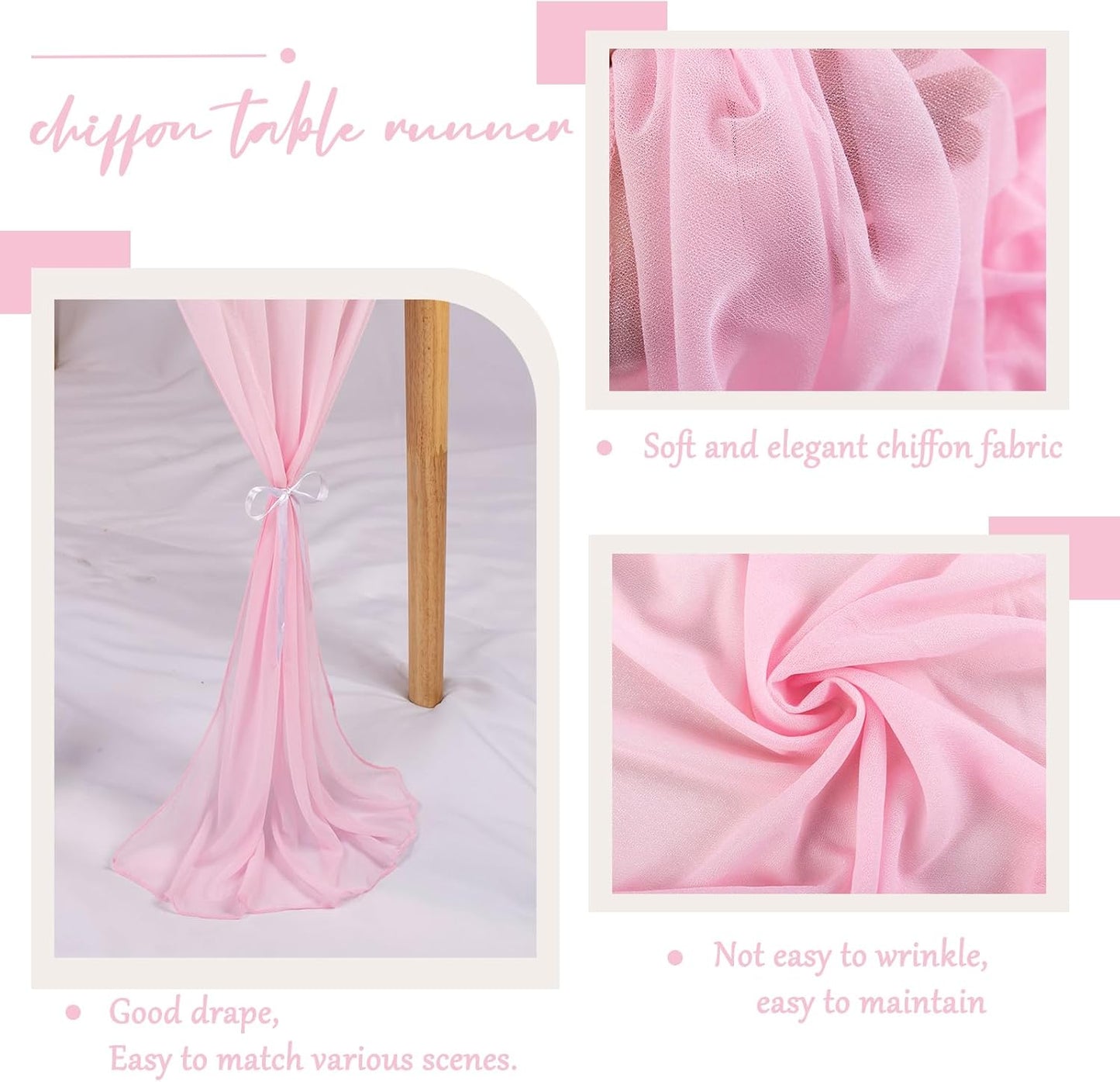 5 Packs 10ft Blushing Pink Chiffon Table Runner 30 x 120 Inches Romantic Sheer Table Decorations Long Tulle Runner for Wedding Bridal Shower Party Supplies Decor