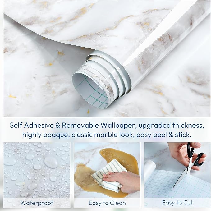 rabbitgoo Glossy Marble Contact Paper Peel and Stick Wallpaper 11.8" x 78.7" - Image 6