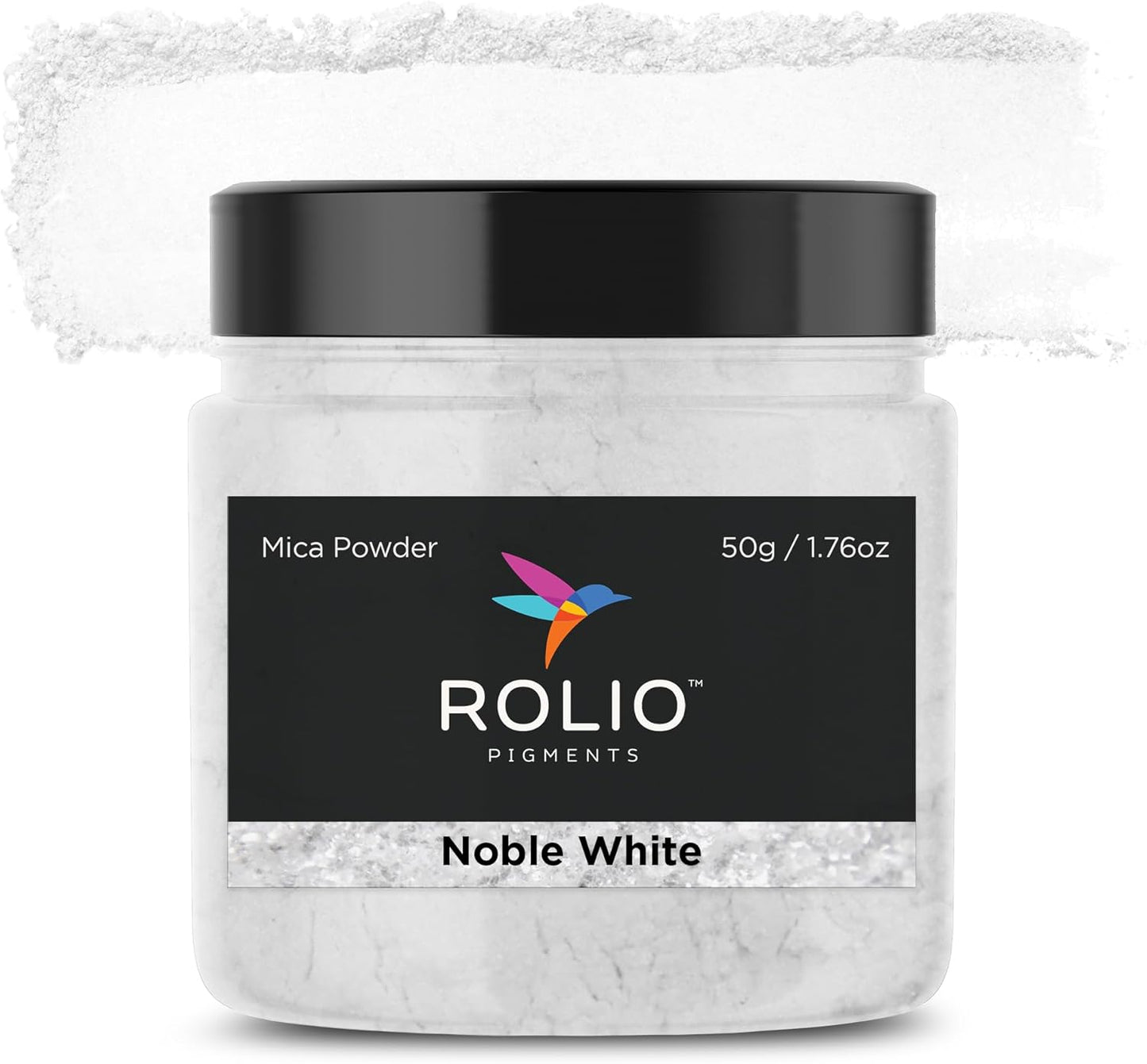 Rolio Premium Mica Powder - Noble White (50G / 1.76oz) - 1 Jar of White Pigment Powder for Epoxy Resin, Dye, Soap Making, Nail Polish, Paint, Candle Making, Bath Bombs, Slime
