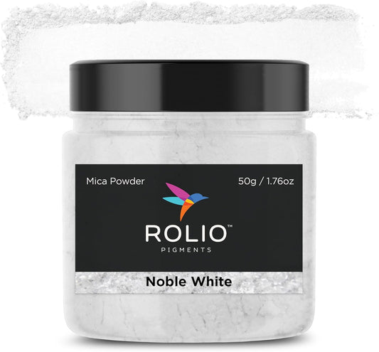Rolio Premium Mica Powder - Noble White (50G / 1.76oz) - 1 Jar of White Pigment Powder for Epoxy Resin, Dye, Soap Making, Nail Polish, Paint, Candle Making, Bath Bombs, Slime
