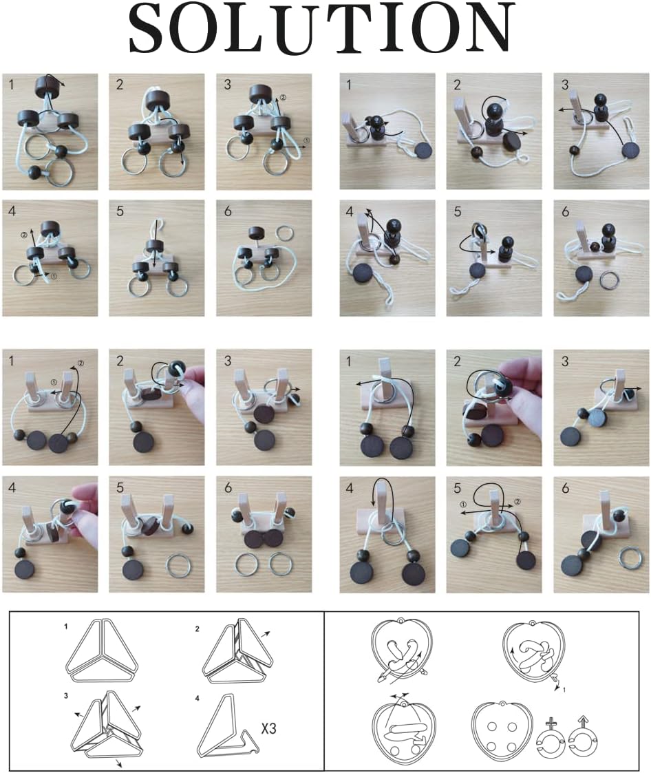 Wooden and Metal 3D Unlock Interlock Assorted Brain Teasers Puzzles，IQ Logic Training Family Game Party Favor Coffee Table Time Unlock Interlock Mind Puzzles Box