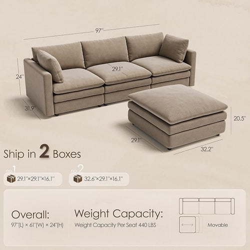 97" Cloud Couches for Living Room, 29.1" Deep Seat Modular Sectional Sofa - Image 2