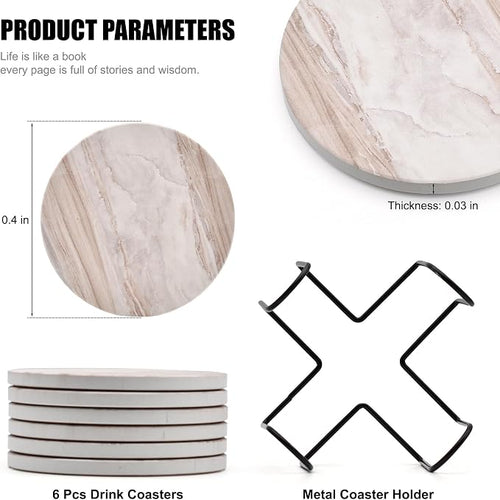6Pcs Drink Coasters with Holder, Marble Style Ceramic Drink Coaster, Absorbent - Image 2