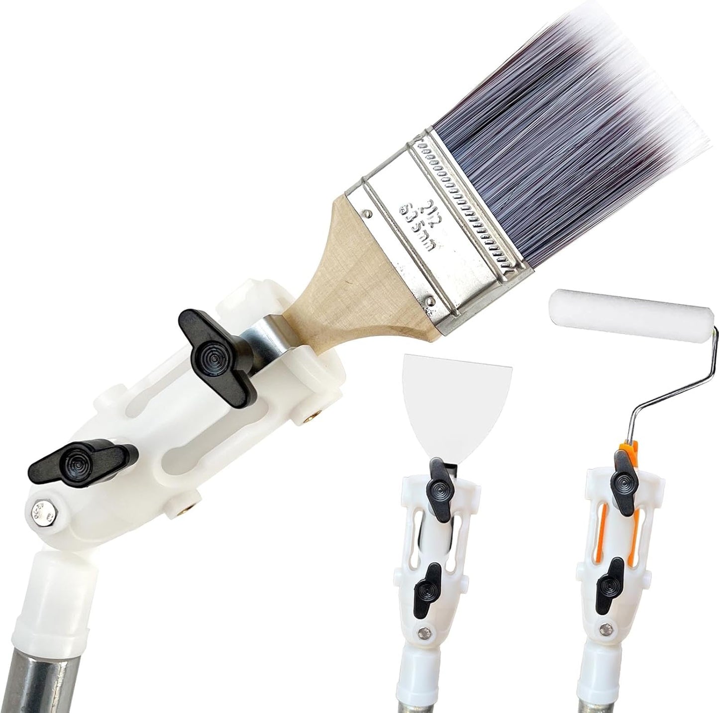 Multi Angle Paint Brush Extender V2, Long Handle Paint Brush, Extension Pole Attachments for Paint Roller, Paint Edger Tool for High Ceilings, Corner Painting Tool for Paint Extension Pole (White)