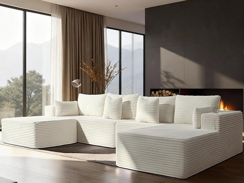 138" Cloud Sectional Couch, Comfort U Shaped Boneless Couch by VYUXWO
