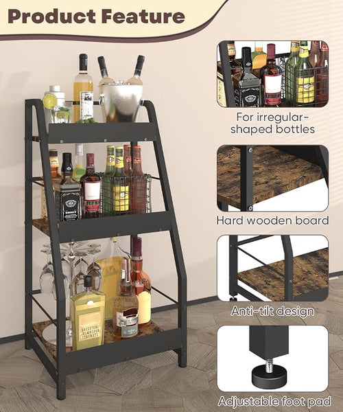 3-Tier Liquor Stand for Home Bar, Trapezoid Freestanding Whisky Bottle Holder - Image 2