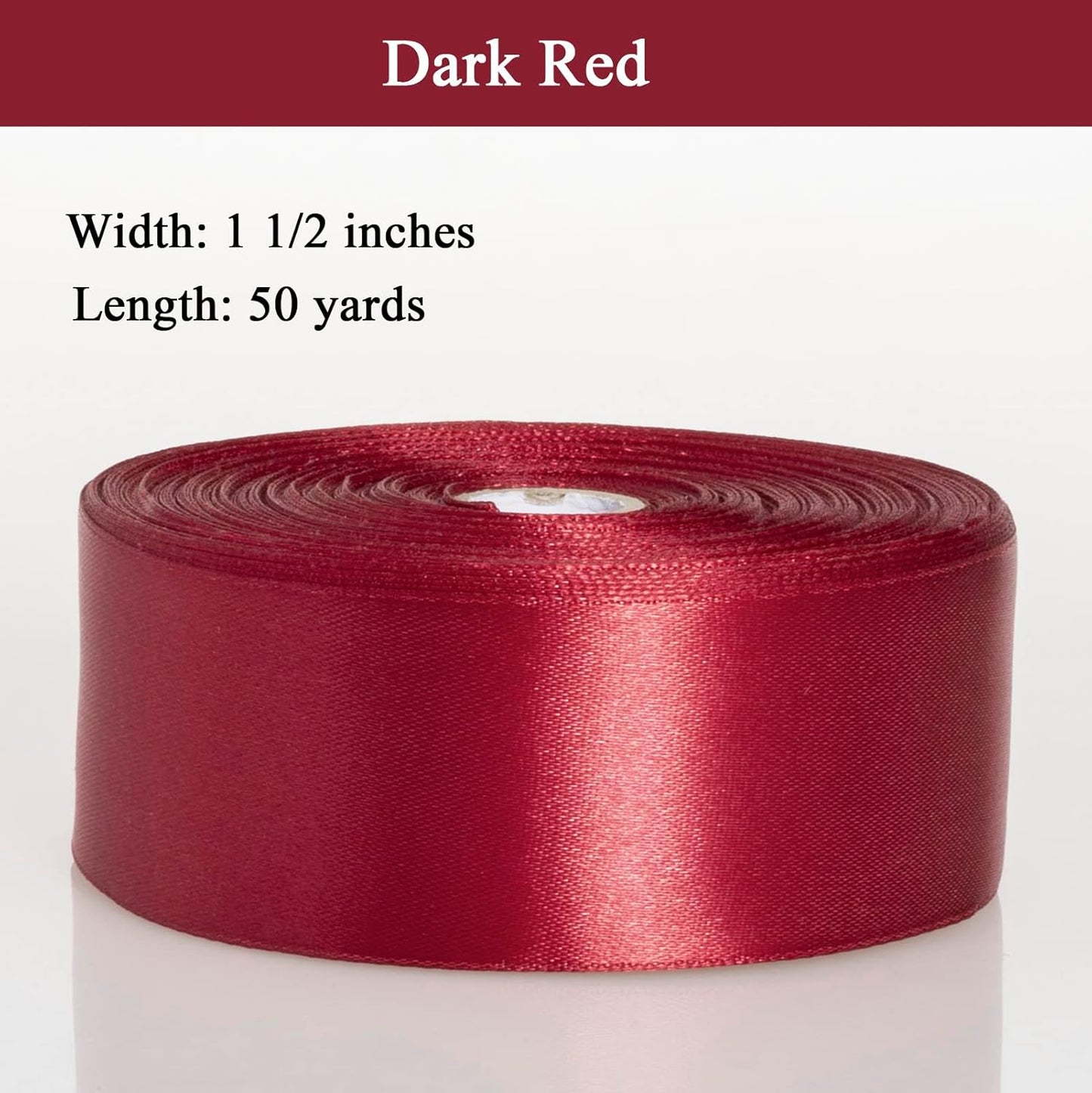 1 1/2 Inch Dark Red Solid Satin Ribbon, 50 Yards Craft Fabric Ribbon for Gift Wrapping Floral Bouquets Wedding Party Decoration