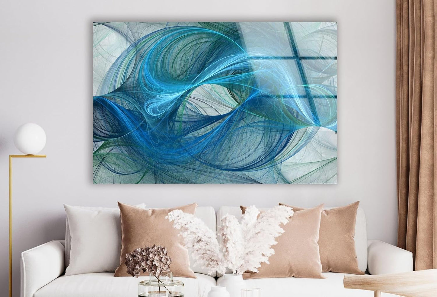 My Photostation.com 60WX40H'' Blue Energy Abstract Wall Art – Fluid Motion Glass PrintTempered Glass Printing Wall Decor Large Wall Art Wall Hangings