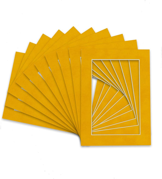 Pack of 25 Acid Free 11x14 Mats Bevel Cut for 8.5x11 Photos - Bright Yellow Precut Matboards With Backing Boards and Clear Photo Mat Bags For Pictures, Photos, Framing - 4-ply Thickness