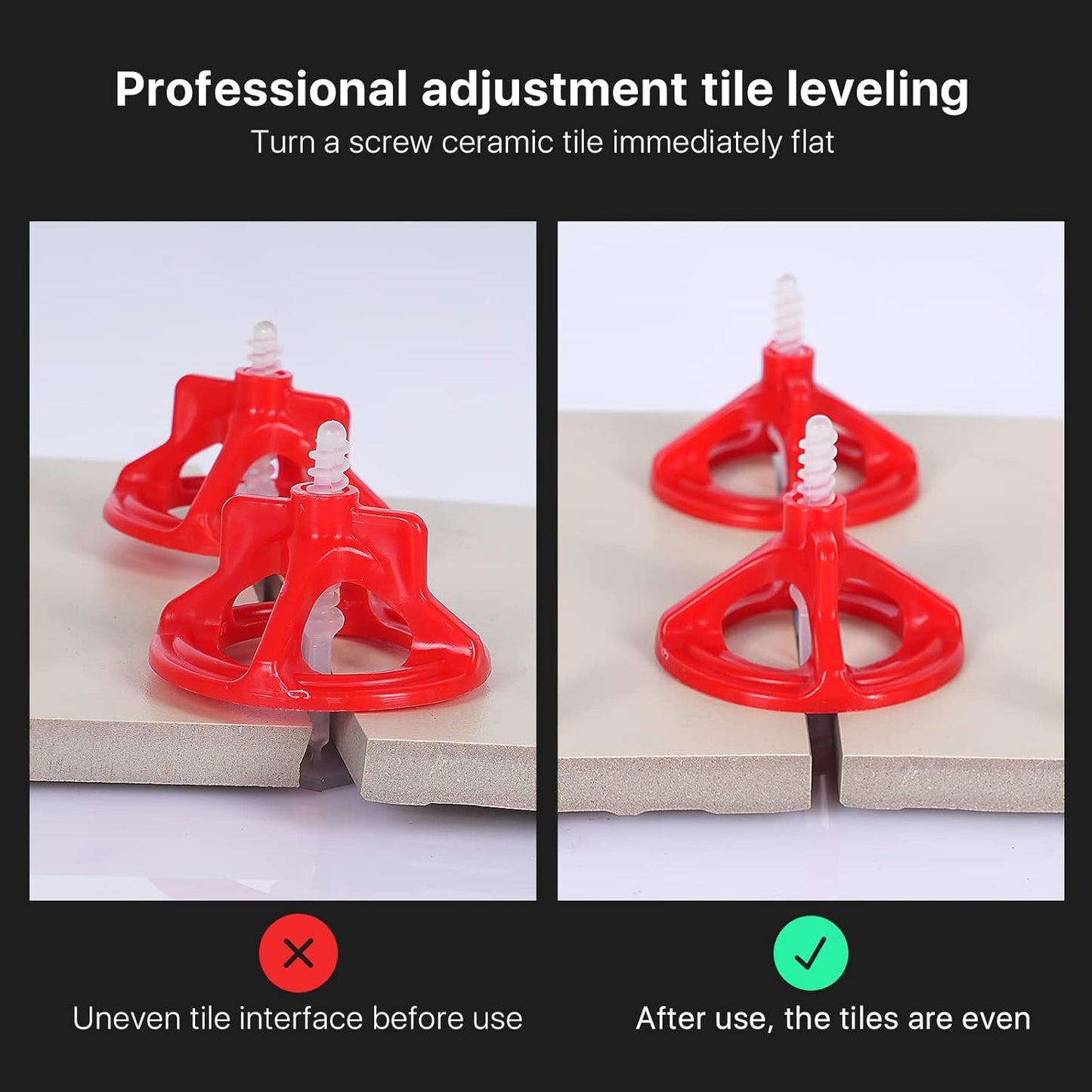 Professional Tile Leveling System Kit，Anti-Loosening Spacers/Wall, Bathroom Tiling -1/32-1/16-1/8 Precision Alignment & Grout Spacing Tools(200caps, 1/32-1/16-1/8)