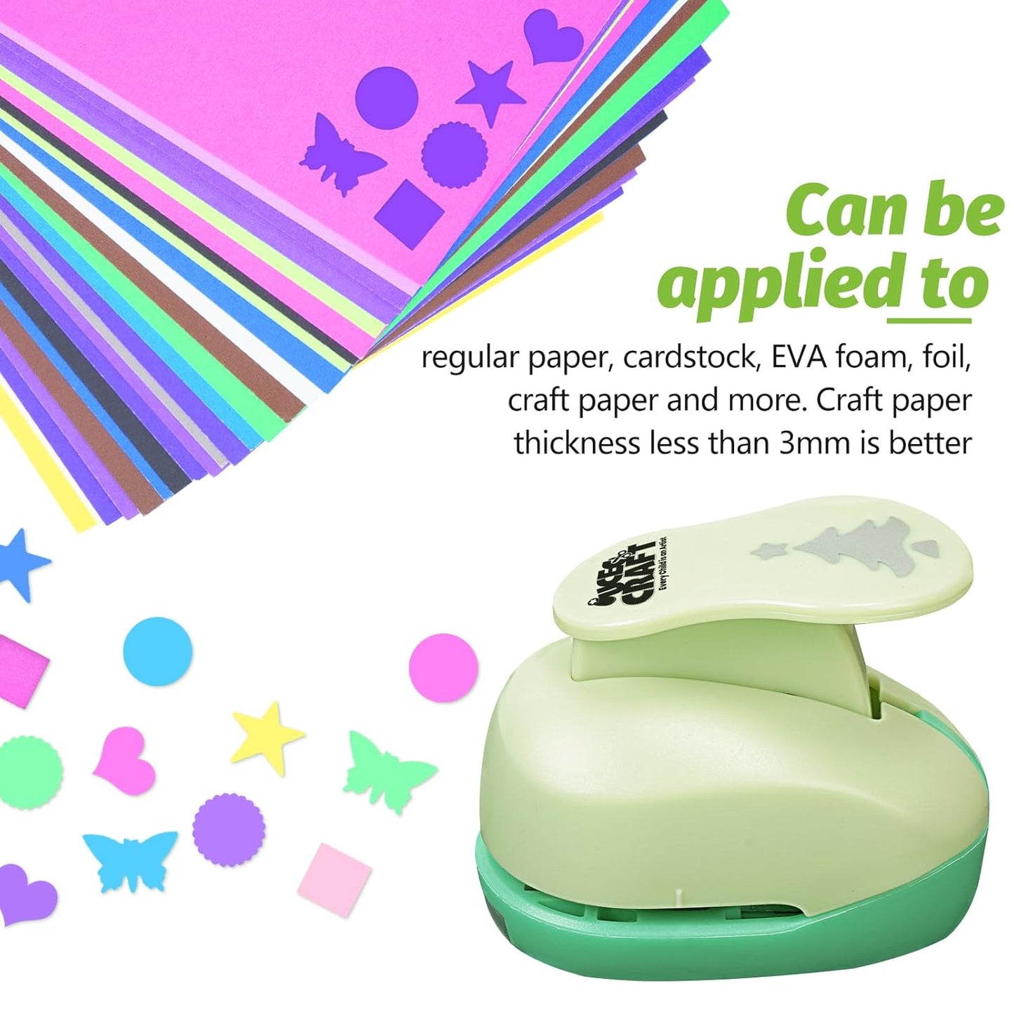 UCEC Hole Punch 1 Inch Craft Hole Punch Shapes, 36 Pieces Hole Puncher for Crafts Set with Craft Paper Cardstock, Mix Shape Designs Hole Puncher for Kids for Crafting Scrapbooking