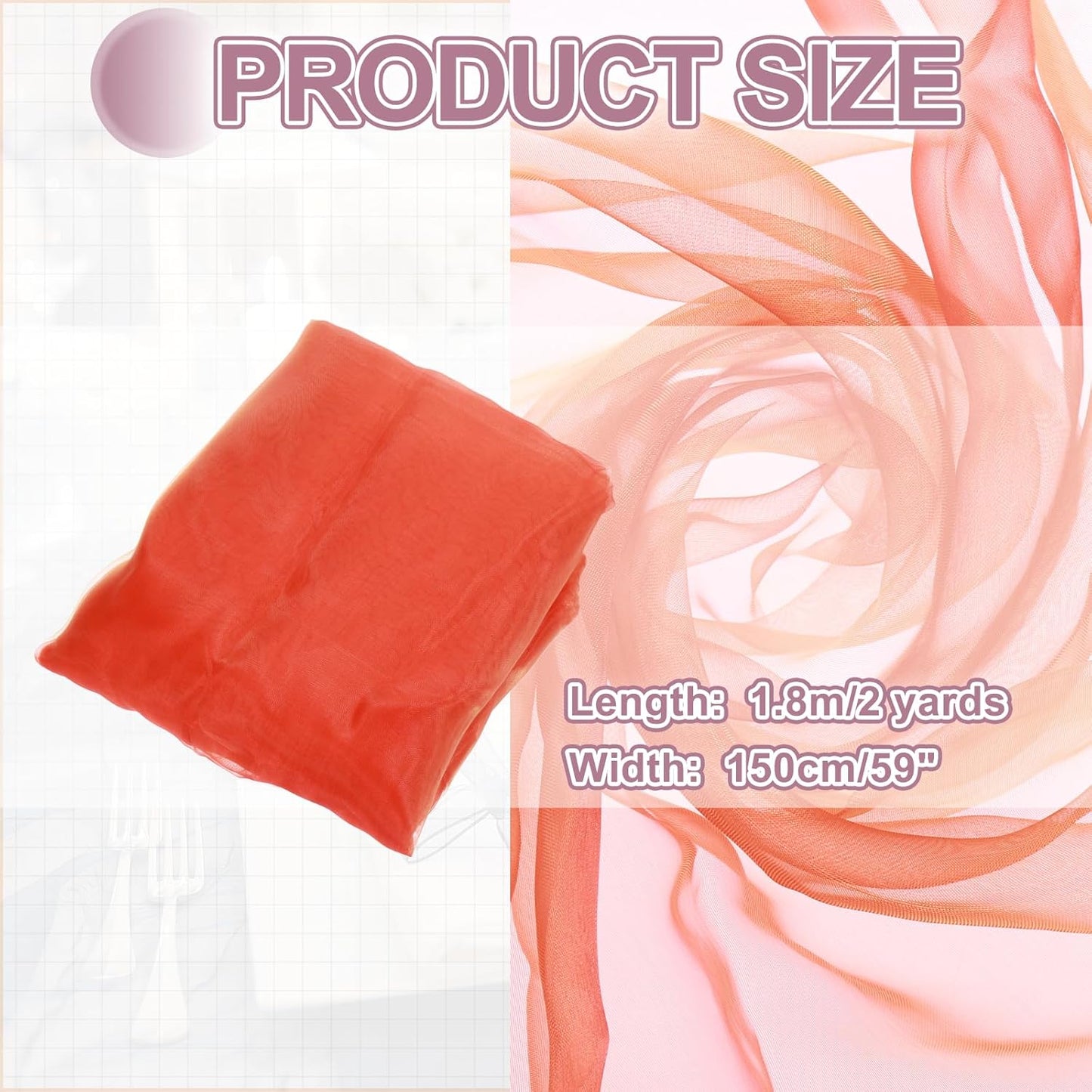 MECCANIXITY Iridescent Sheer Organza Fabric, 2 Yards x 59 Inches Solid Holographic Shiny Fabric Organza Cloth for Wedding, Curtains, Costume, Photo Background, Gradient Dark Orange Red