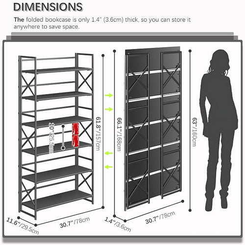 4NM Extra Wide 6 Tiers No Assembly Book Shelves, 61.8" H Folding Bookshelf - Image 2