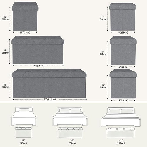 43W Folding Ottoman with Storage Bench, 30W Storage Ottoman Bench, 15W Inches - Image 2