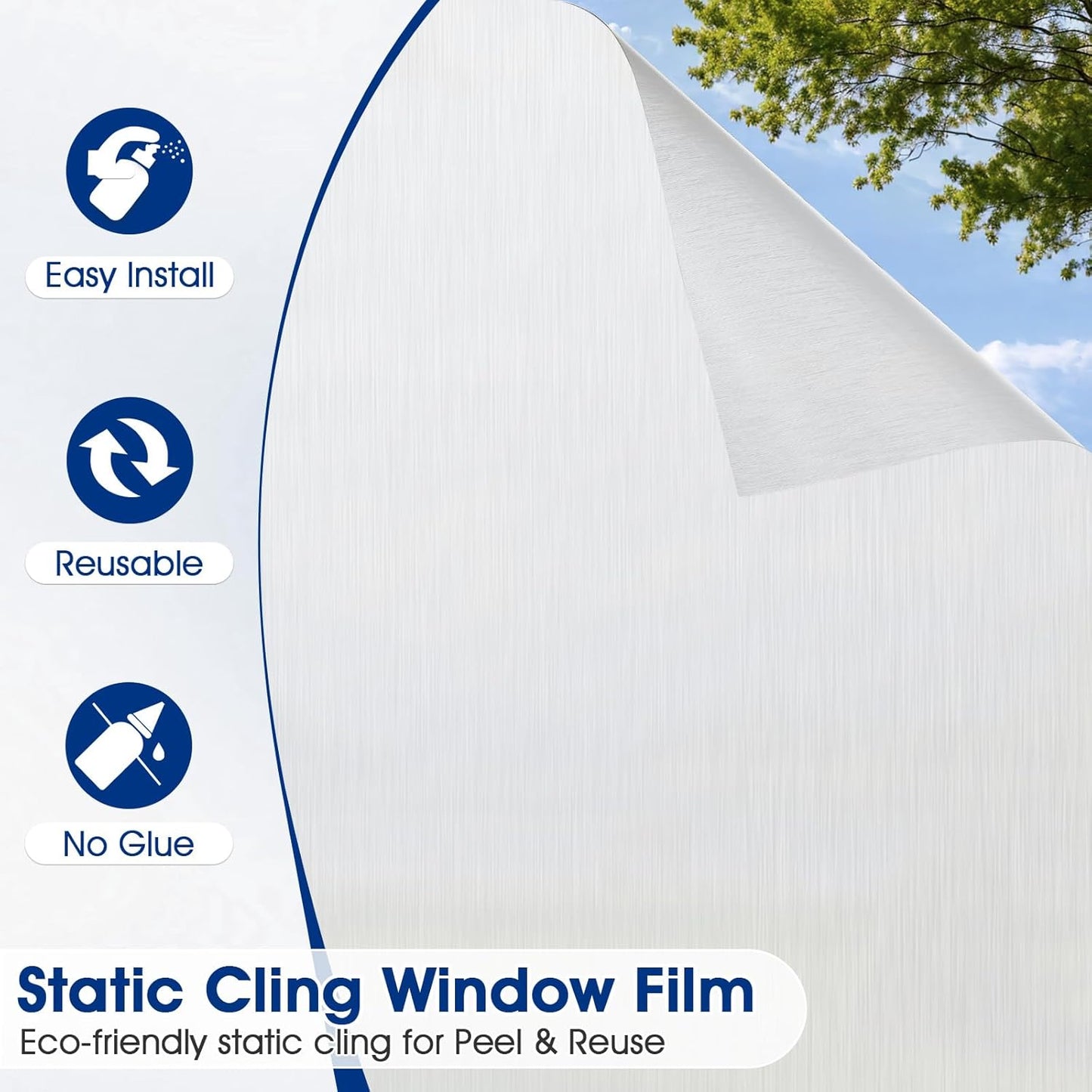 Privacy Window Film Static Cling, Frosted Glass Decorative Window Film with 96% UV Blocking, Non-Adhesive Removable Window Cling for Home Office Bathroom, 47.2 x 157.4 Inches, White