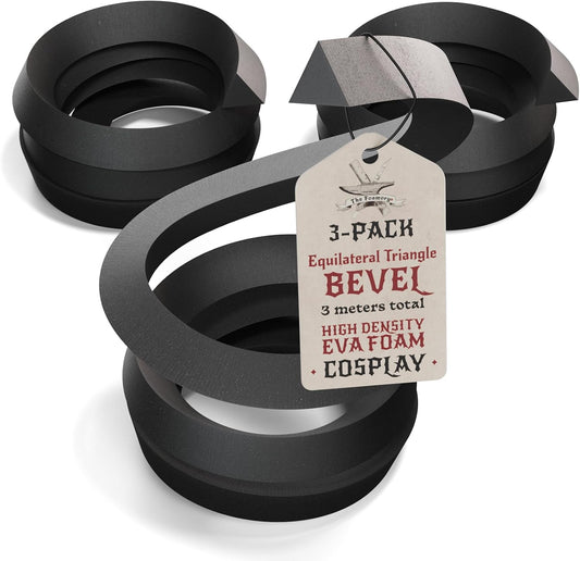 The Foamory's Instant Edge EVA Foam Bevel. Pre Cut Equilateral Triangle 3 Pack 5-30mm x 1M Save Time on Cosplay, Costume Edges and Armor Detail. Black High Density 85kg/m³ EVA Craft Foam Beveled Dowel