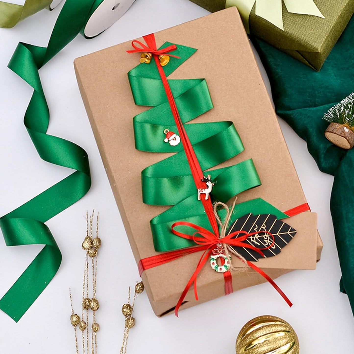 1" x 100 Yards Emerald Green Polyester Satin Ribbon Single Faced Bulk Fabric Ribbons for Gift Wrapping, Crafting, Bows Making, Flower Bouquet, Wedding, Home Decor