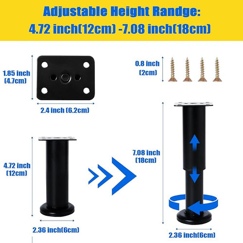 4PCS Adjustable Furniture Couch Cabinet Legs 4.72-7.48 Inch, Heavy Duty - Image 2