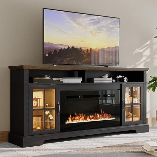 70" Fireplace TV Stand, Farmhouse Entertainment Center by Nordivale