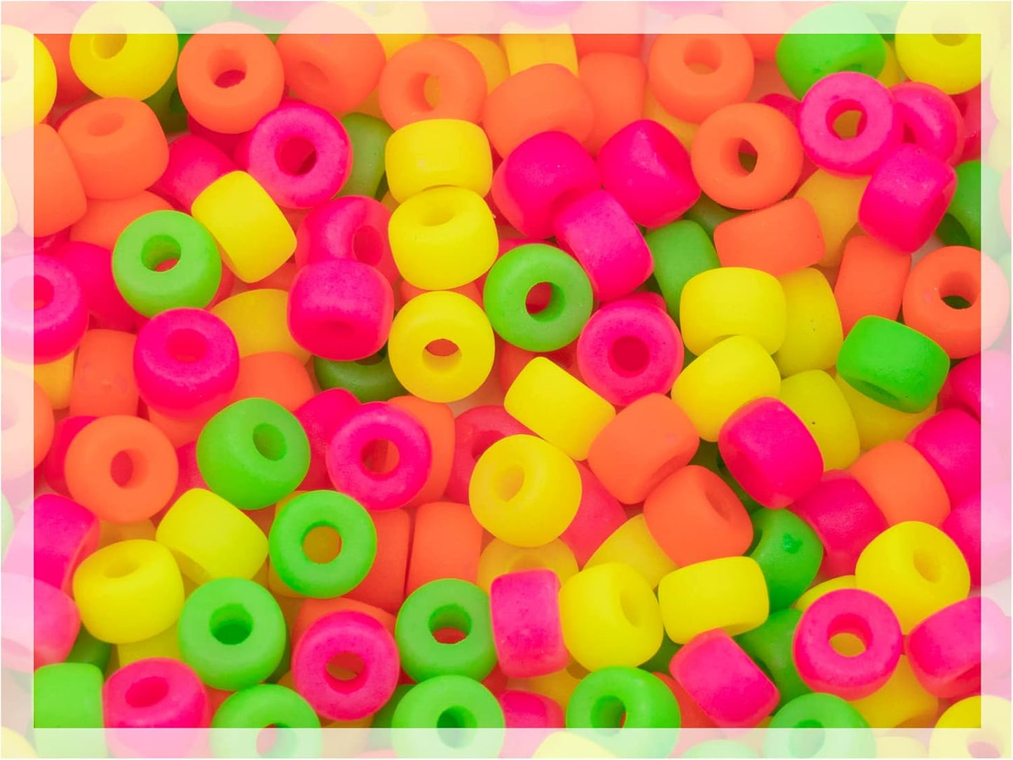 1.76 oz (ab. 240pcs) Mix of Big Pony Bagel Czech Glass Beads, 6mm (0.24 inch, Hole 0.08in) Semi Matte Neon Mix