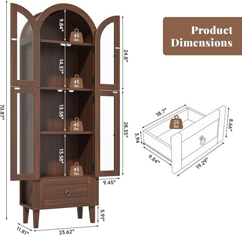 71" Tall Arched Cabinet with Acrylic Door, Modern Curio Arched Bookcase with - Image 2