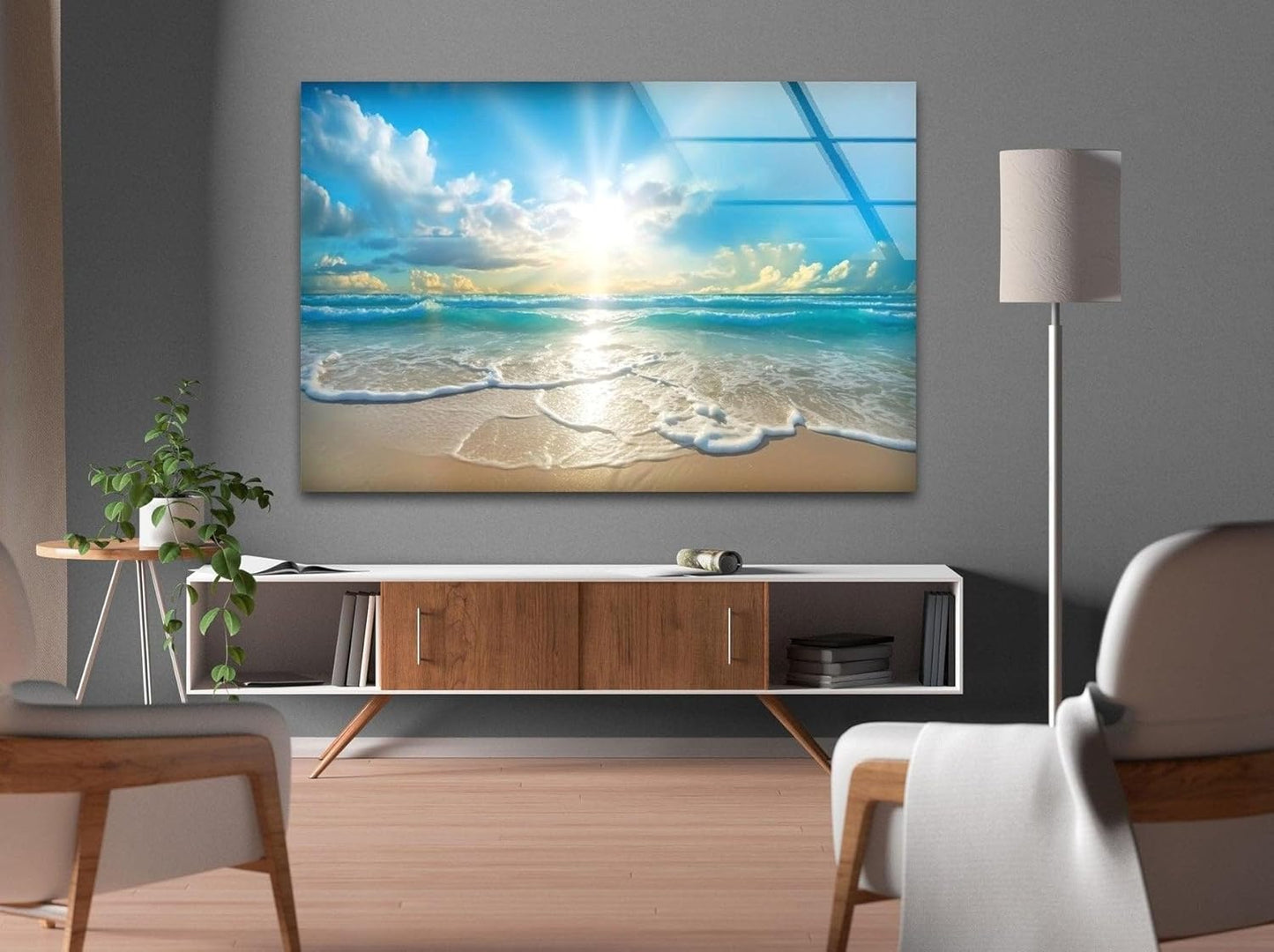 My Photostation.com 20Wx14H'' Beautiful Sunset & Ocean Glass Wall ArtTempered Glass Printing Wall Decor Large Wall Art Wall Hangings