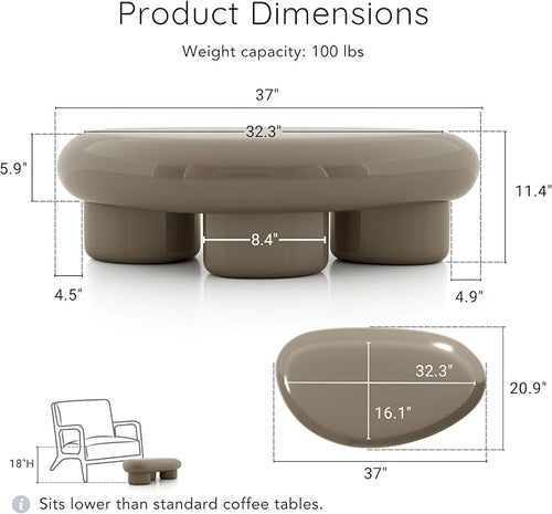 24/7 Shop at Home Kavren Modern 37-inch 3-Piece Oval Glossy Low Profile Coffee - Image 2