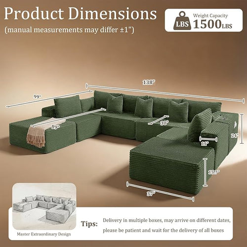 138" Cloud Sectional Couch, Comfort U Shaped Sofa - Image 2