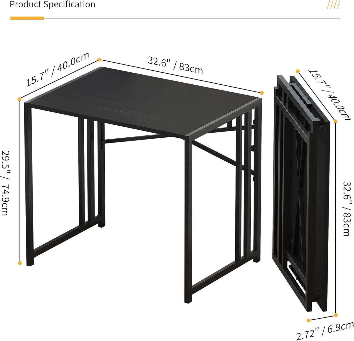 Lutown Teen Folding Computer Desk - 32 inch, Writing & Gaming, Small Space Office Desk, Black, No Assembly Required