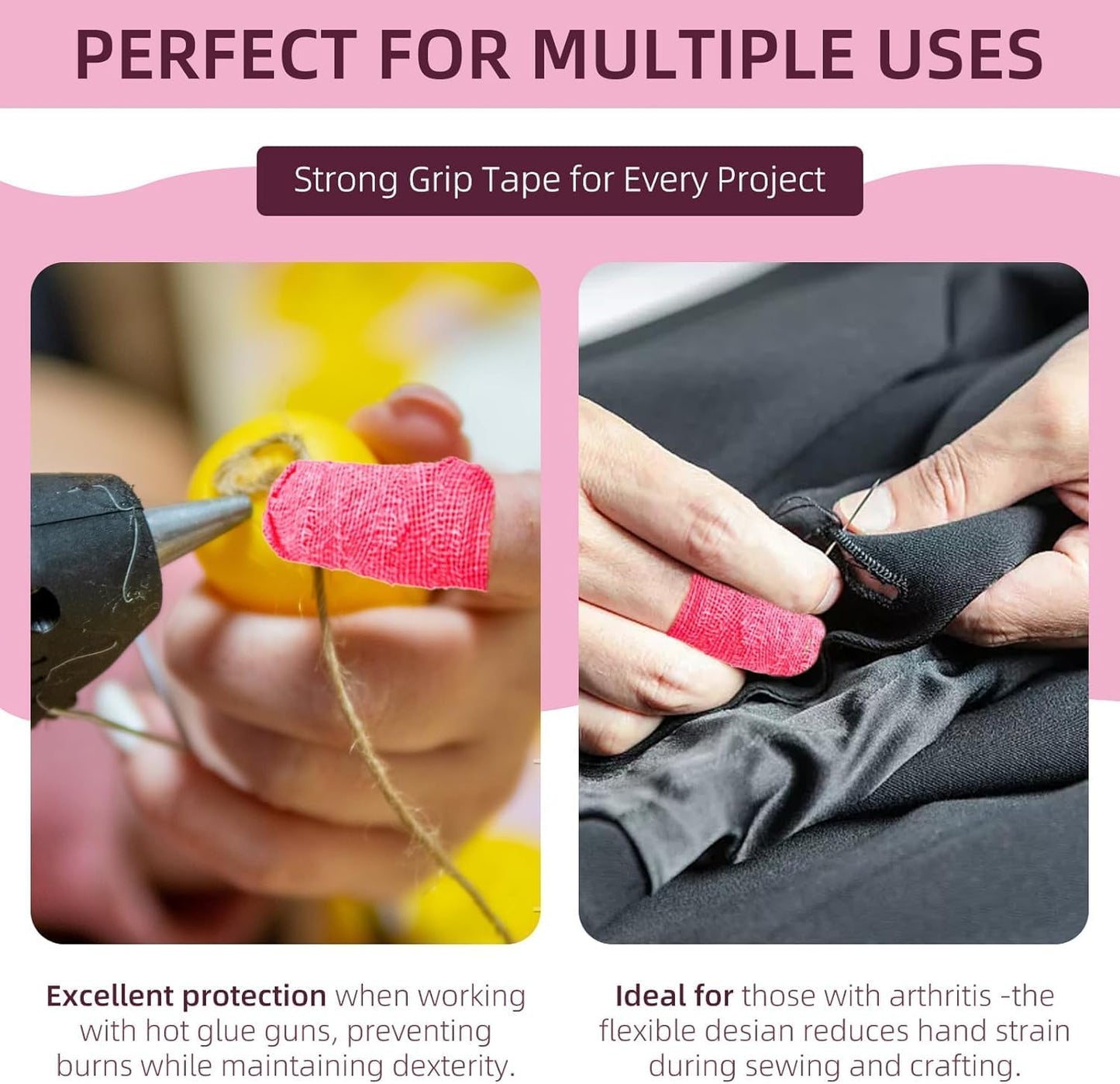 3Rolls Thimble Tape for Hand Sewing Multi-Used Sew Thimbles Nail Finger Protector - Alternative to Classic Knitting Thimbles Adjustable Cotton Tapes for Embroidery Paperwork Carving Sorting Task