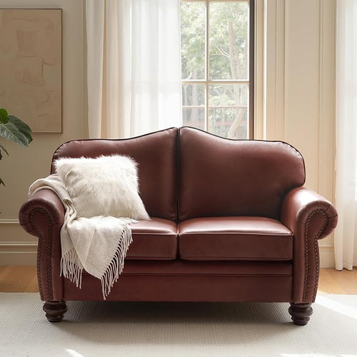 60" Wide Genuine Leather Chesterfield Loveseat, 2 Seat Leather Sofa by Thesupportyouneed
