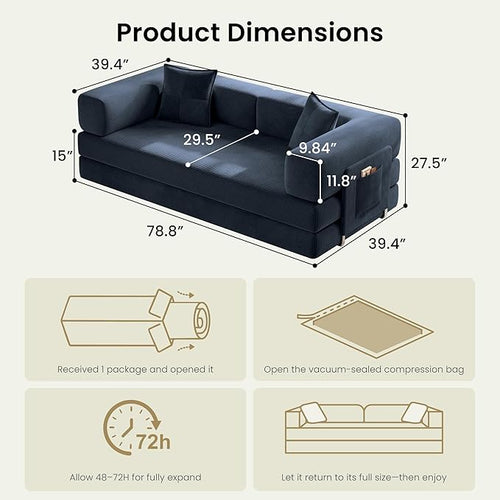 78.8" Convertible Sofa Bed, Corduroy Futon Couch - Image 2