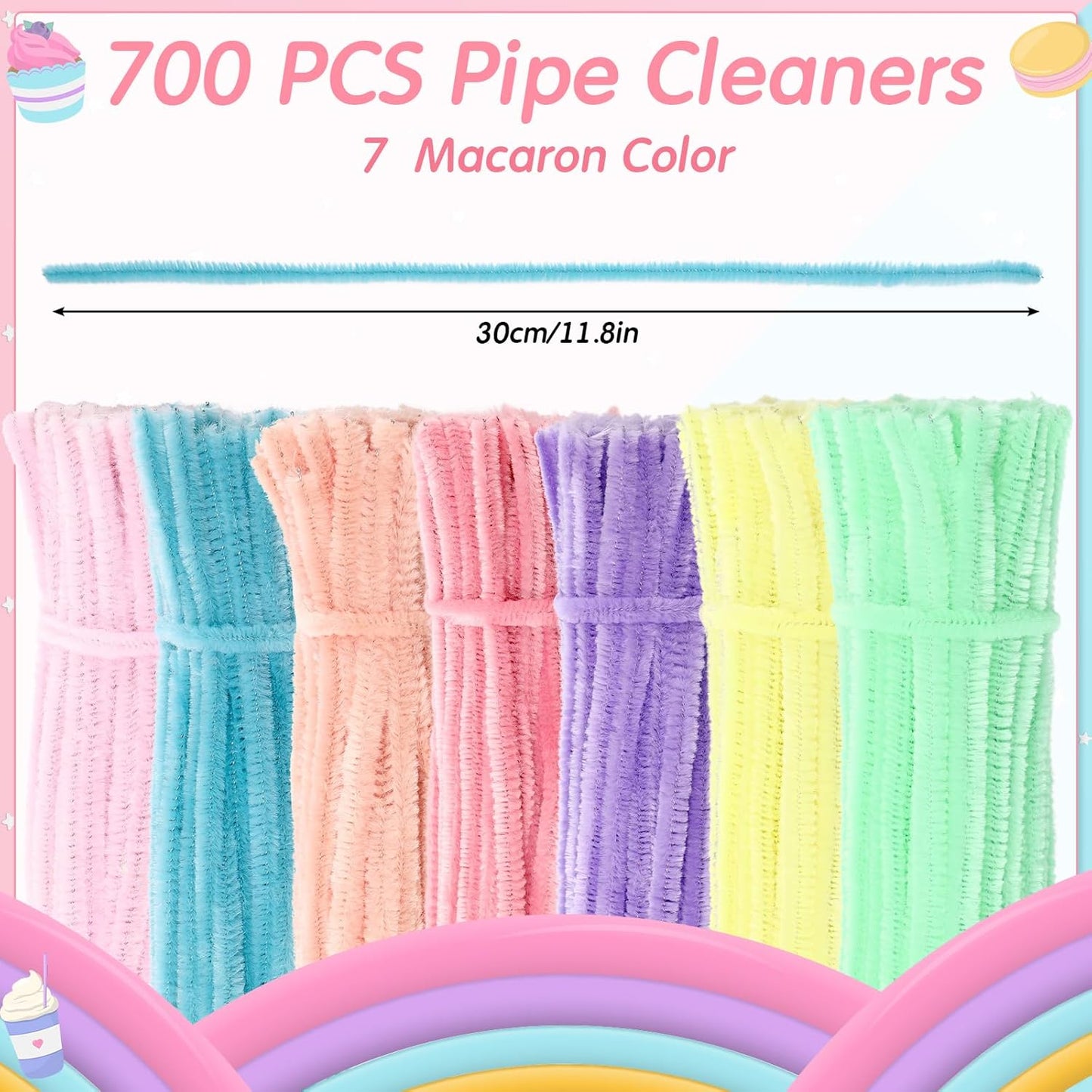 DaisyInner 700 Pcs Halloween Fall Pipe Cleaners Craft Bulk Pastel Chenille Stems Flower DIY Gradient Colored Fluffy for School Classroom Thanksgiving Christmas Party Supplies(Macaron Color)