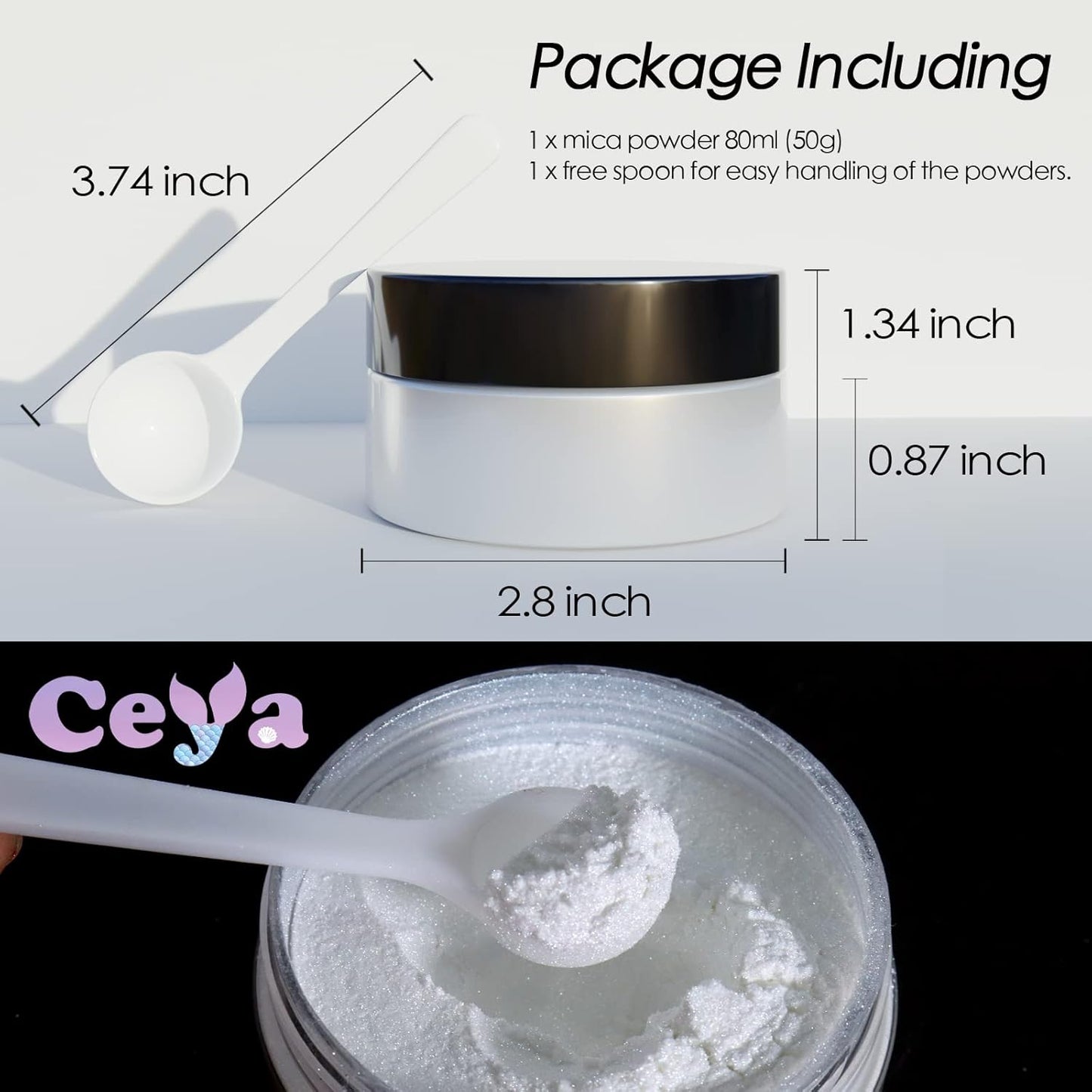 Ceya Interference Mica Powder, 1.8oz/ 50g Ice White Chrome Nail Powder, Cosmetic Grade Pearlescent Effect Color Shift Pigment for Epoxy Resin, Makeup Shimmer, Nail Polish, Soap Candle Making, Slime