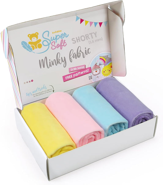 kullaloo Minky Fabric | Bundle: 4 Precut Pieces Solid Minky Plush Fabric for Sewing | 39.5x29.5 Each | for Plushies, Baby Blankets, Pillows, Dog Beds, Apparel |Happy Baby Colors Minky Fabric Pack