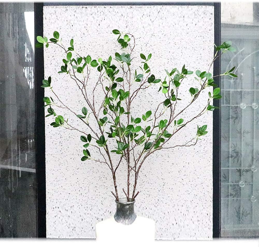Ollain 43" Artificial Greenery Stems Plants Faux Leaf Green Eucalytus Branches Ficus Twig Fern Fake Green Bushes Shrubs for Home Party Wedding Decoration (2 Pack)