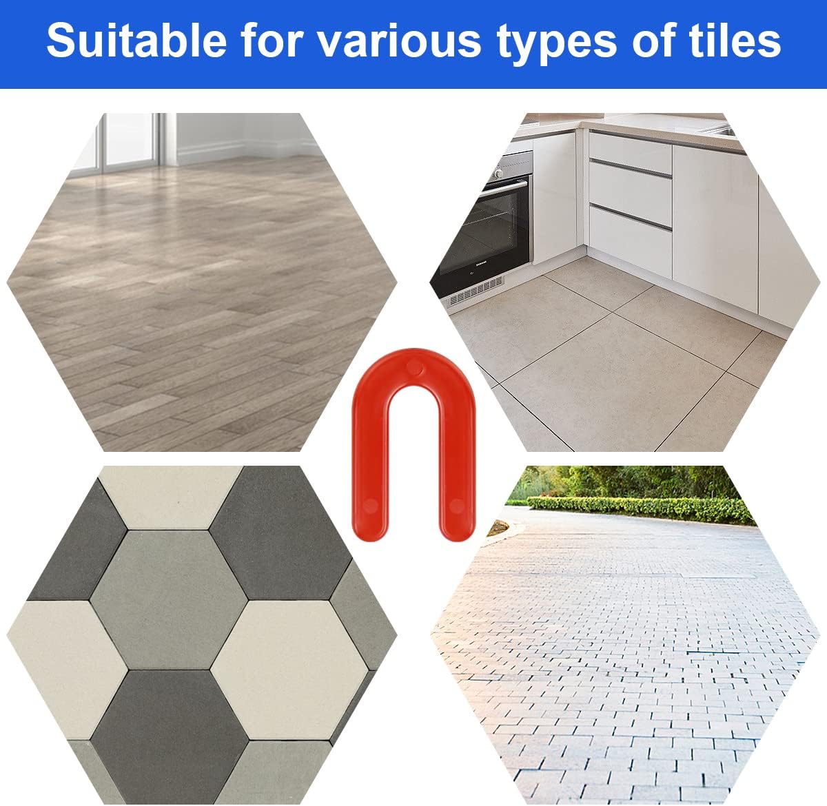 DGSL Tile Leveling System Tile Spacers 1/16+1/8+3/16+1/4 Inch, 400 pieces Horseshoe Shim U Shape Plastic Tile Leveling Clips for Various Types of Tile Leveling
