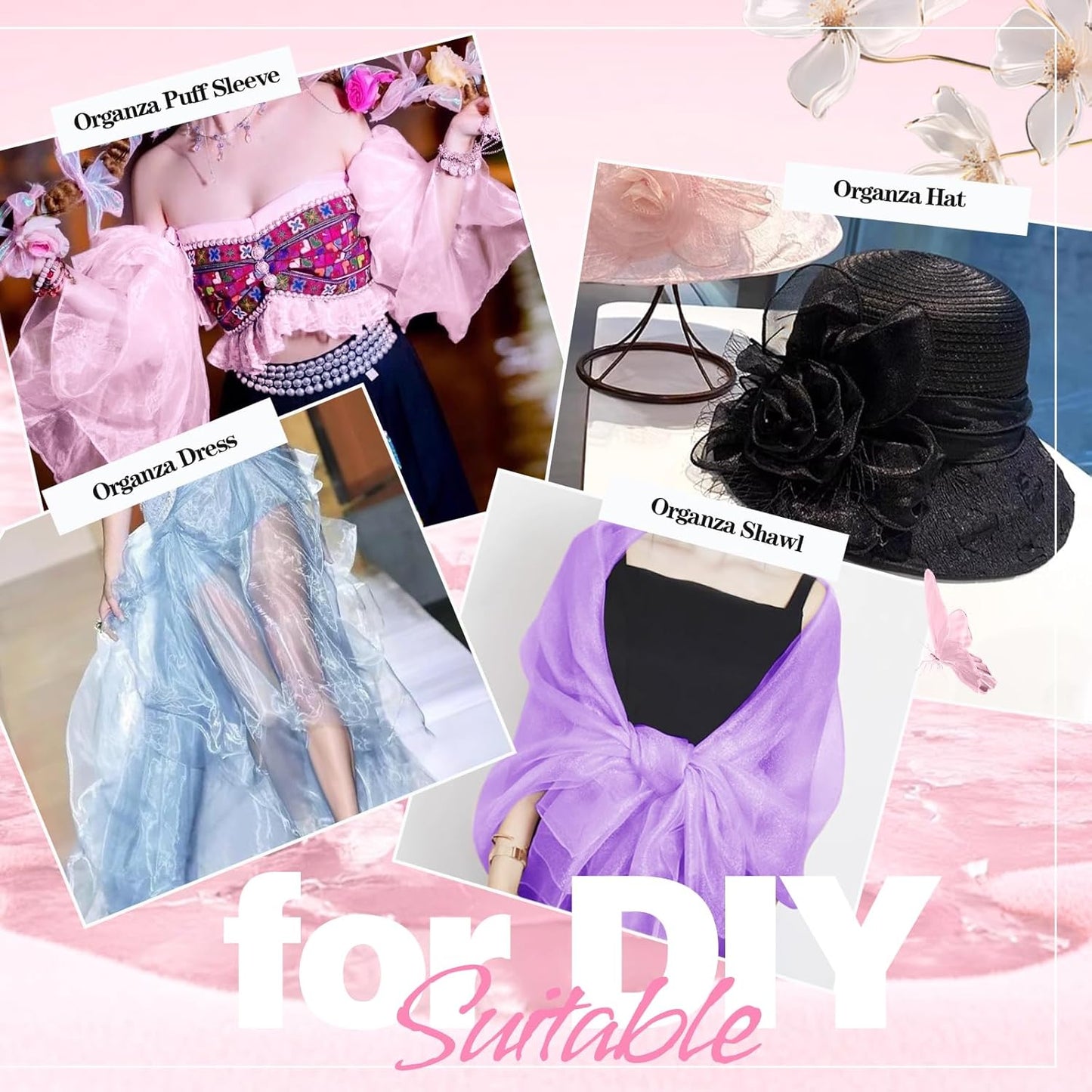 VACVELT Sheer Organza Fabric by The Yard, 60 Inch Wide Light Pink Organza Fabric Bolt Bridal Sheer Tulle Fabric, Silk Organza Roll for Wedding Party Decorations Backdrop Curtain (10 Yards)