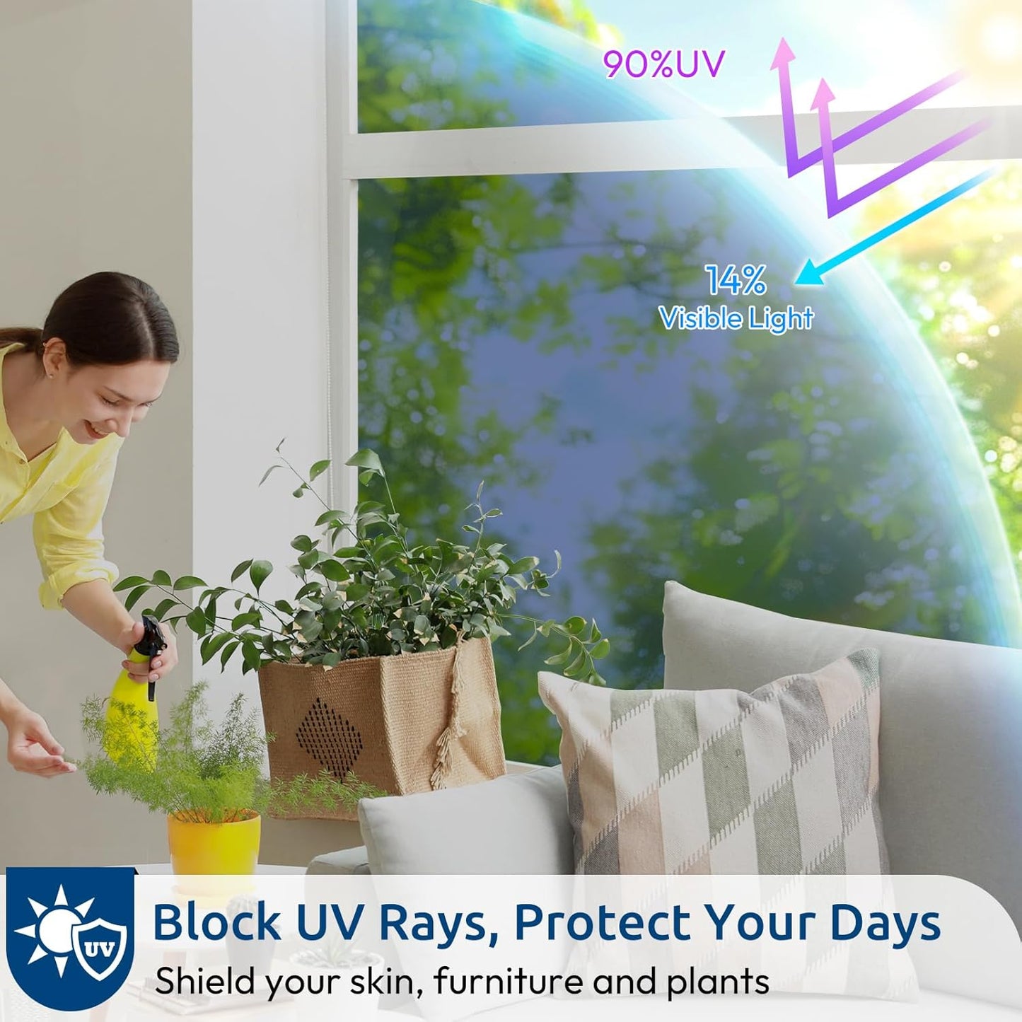 rabbitgoo Window Privacy Film One Way Window Tint for Home, Removable Reflective Heat Sun Blocking Anti UV Glass Door Covering, Mirror Tinting Film House Office, 23.6 in X 13.1 Feet, Blue Silver