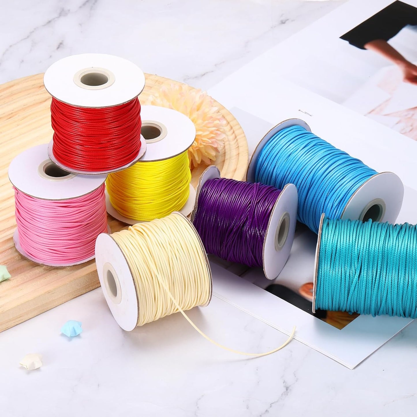 MECCANIXITY Waxed Cord 1mm Waxed Thread 87 Yard Wax String Leather Cord for Bracelet Making, Necklaces, Beading, Jewelry Making and DIY Crafts(Bright Blue)