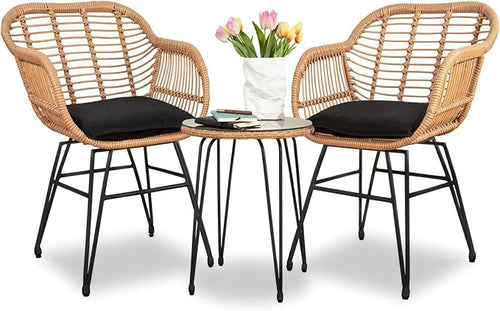 3 Piece Outdoor Wicker Furniture Bistro Set, Rattan Chairs Conversation Sets by HOMEZILLIONS