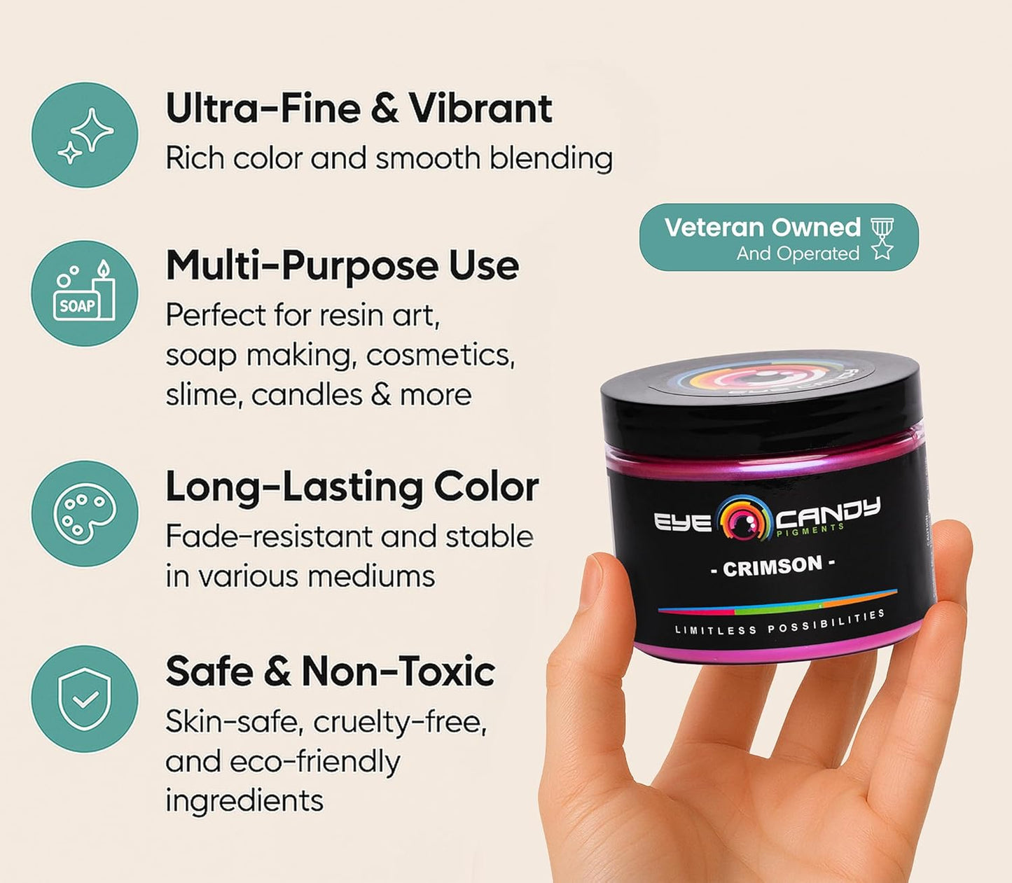 Eye Candy Pigments Premium Red Mica Powder - Crimson (50gr) - for Epoxy, Resin, Soap, Paint, Woodworking, Acrylic Pouring, Bath Bombs, Fishing Lures - DIY Arts and Crafts Additive