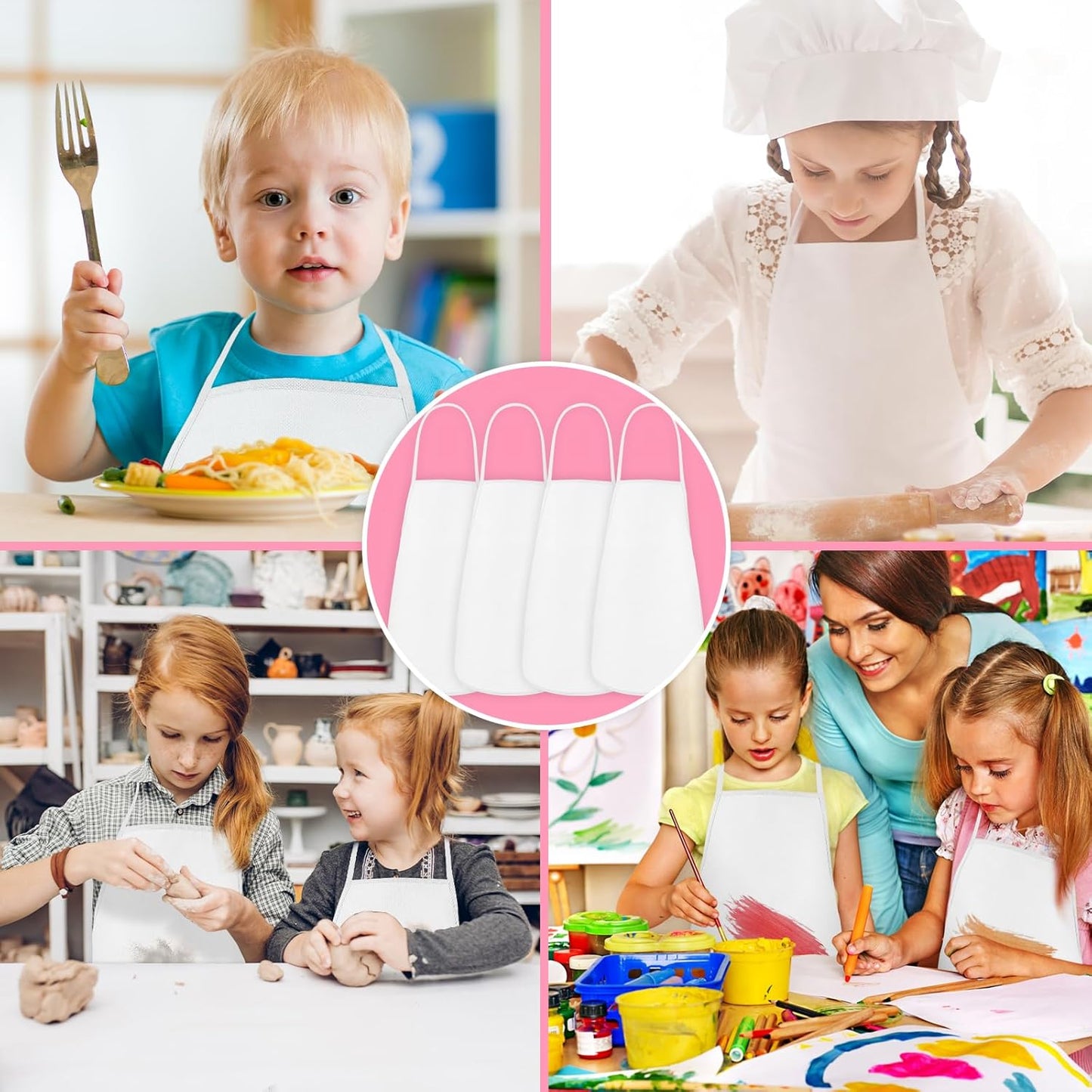 PLULON 15 Pcs Kids Apron Painting Aprons, Kids Aprons for Painting White Art Apron Smocks Bulk for Art Activity Craft Home Kitchen Classroom Party Supplies